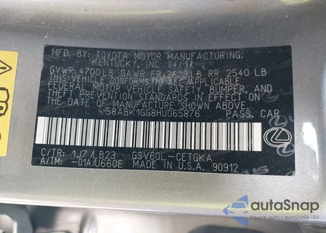 2017 Lexus Es 350 из США, поврежденный, VIN 58ABK1GG8HU065876